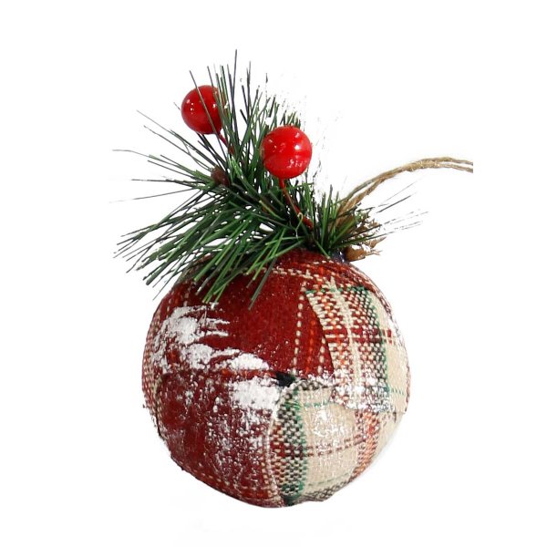 Χριστουγεννιάτικη Υφασμάτινη Μπάλα, Χιονισμένη με Γκι (8cm)